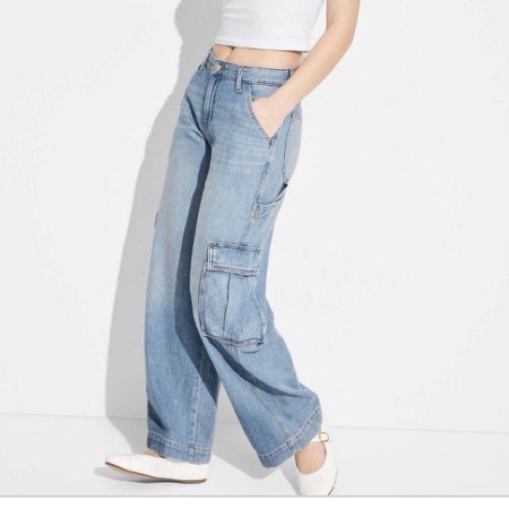 WILD FABLE Mid-Rise Baggy Wide-Leg Cargo Jeans Sz 6 R